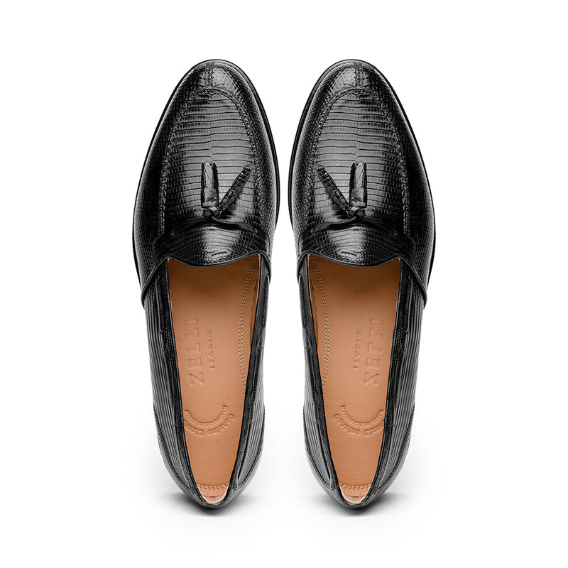 14-580-BLK FRANCO Teju Lizard Tassel Loafer, Black