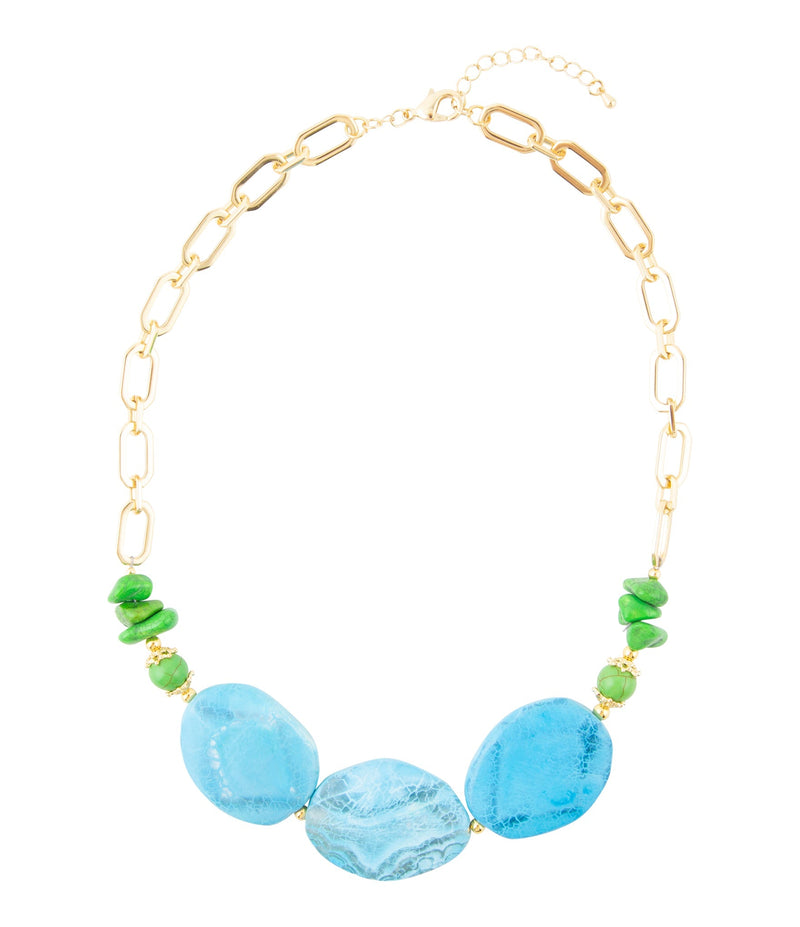 Fresh Twist Lime and Blue Agate Golden Chunky Necklace