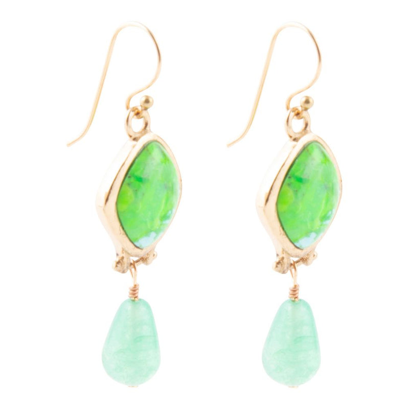 Fresh Twist Lime Green Turquoise Golden Drop Earrings