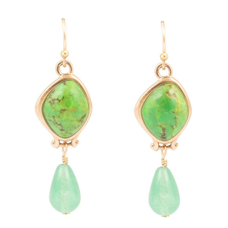 Fresh Twist Lime Green Turquoise Golden Drop Earrings