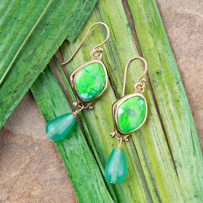 Fresh Twist Lime Green Turquoise Golden Drop Earrings