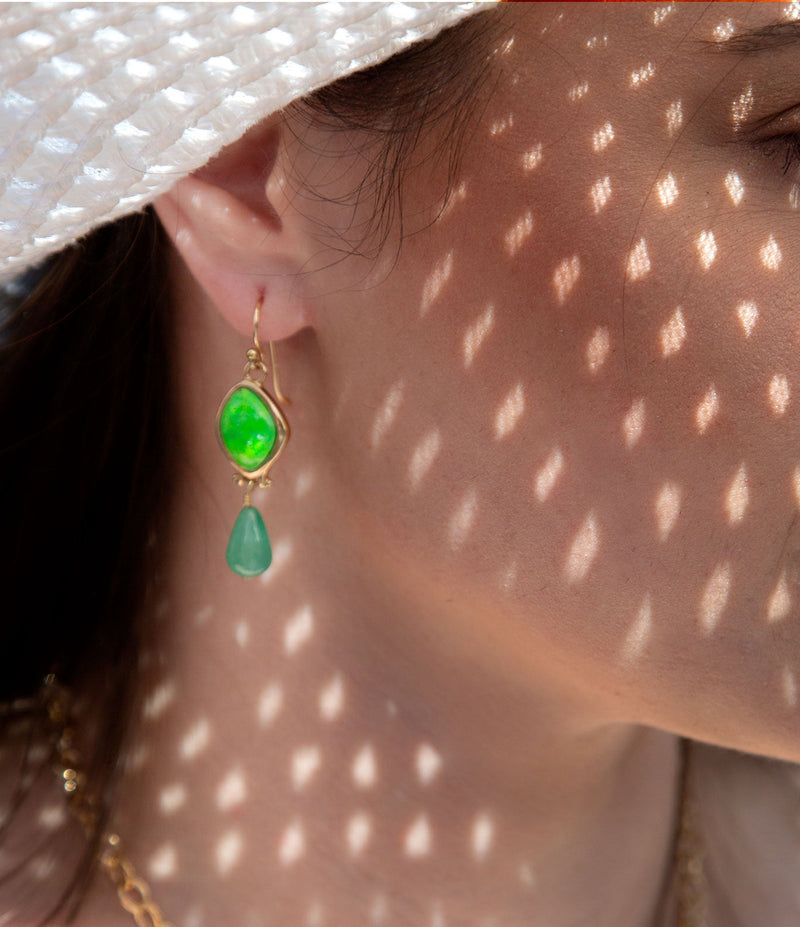 Fresh Twist Lime Green Turquoise Golden Drop Earrings