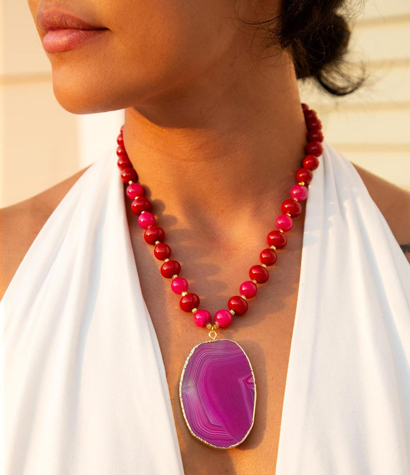 Fuchsia Sunset Purple Agate Pendant Necklace