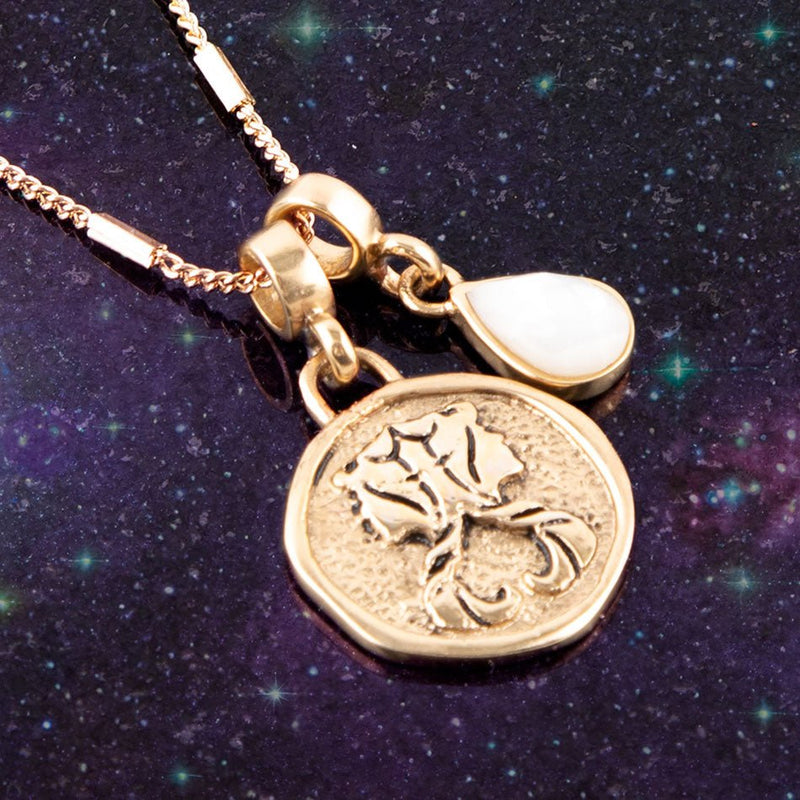 Gemini - Zodiac White Mother of Pearl Golden Charm Necklace