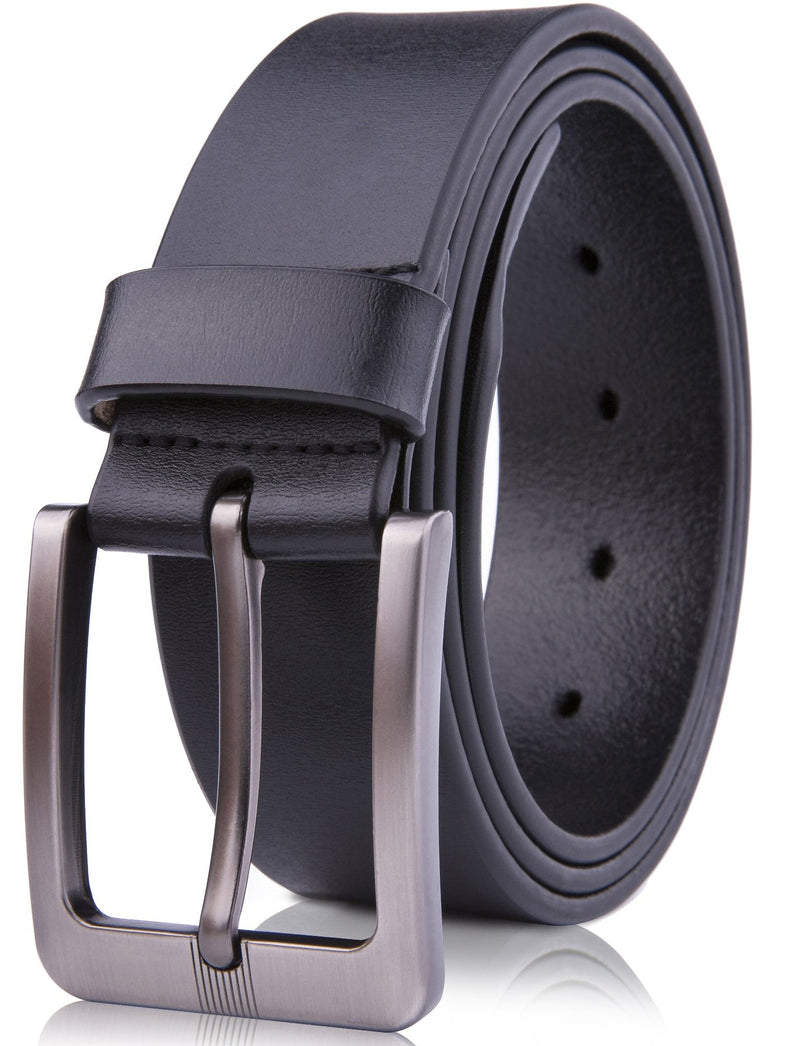 Genuine Leather Belt for Men – Brushed Nickel Buckle, 1.5" Strap