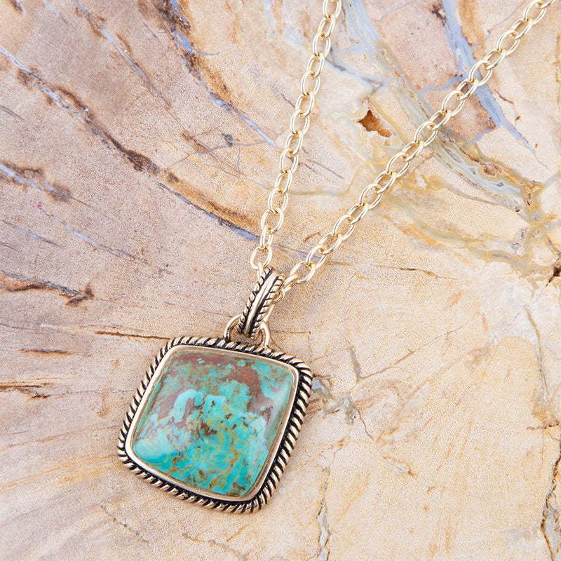 Genuine Turquoise and Bronze Roped Pendant Necklace
