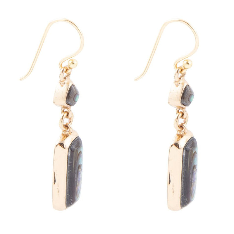 Geo Blue Abalone Golden Drop Earrings