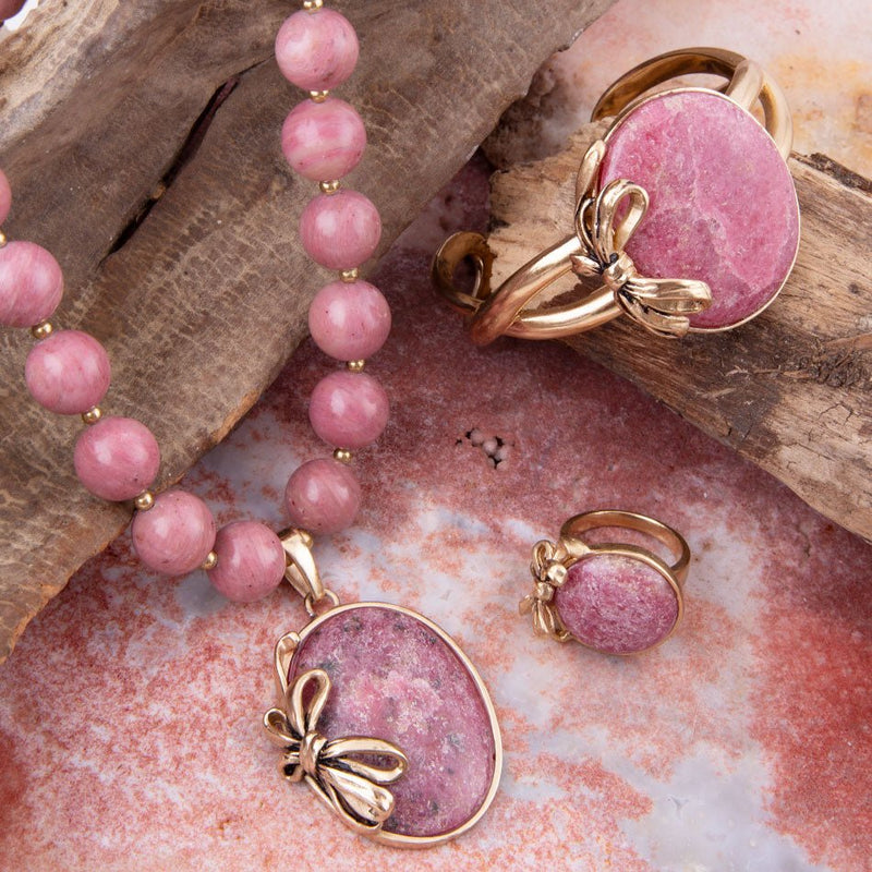 Gifted Pink Rhodonite Golden Bow Ring