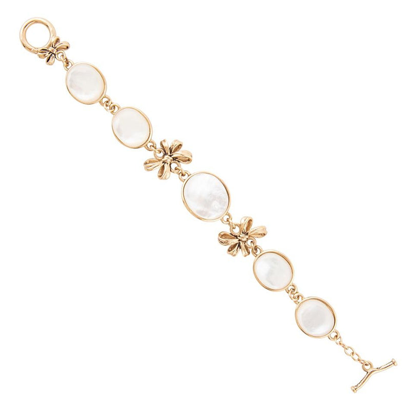 Gifted White Mother of Pearl Golden Bow Link Bracelet