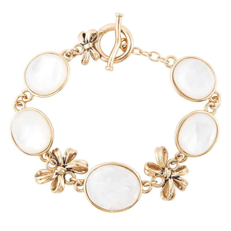 Gifted White Mother of Pearl Golden Bow Link Bracelet
