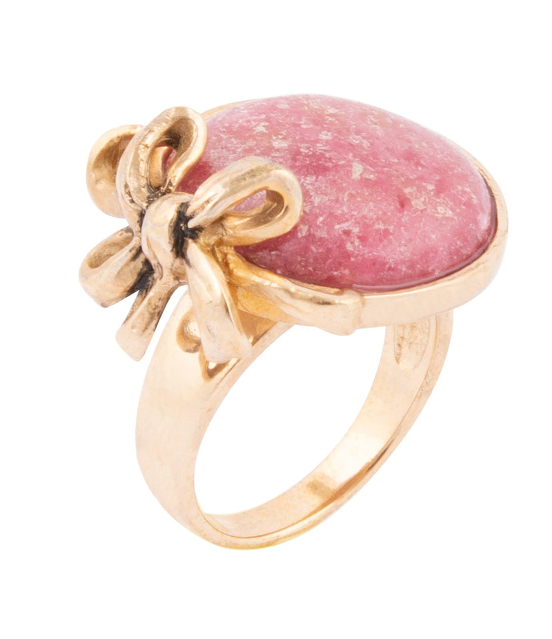 Gifted Pink Rhodonite Golden Bow Ring