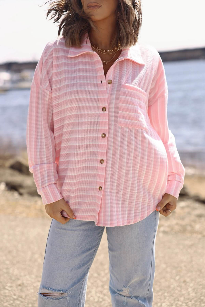 Glenn Pink and White Striped Button Down Top - FINAL SALE
