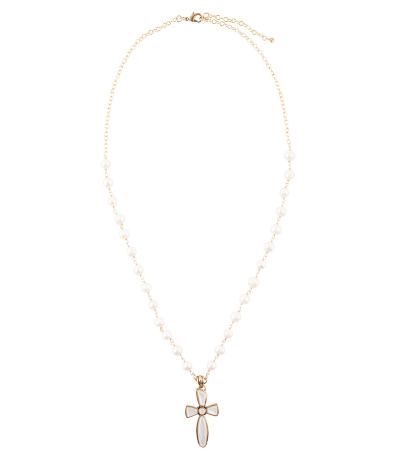 Las Cruces White Pearl Cross Pendant Necklace
