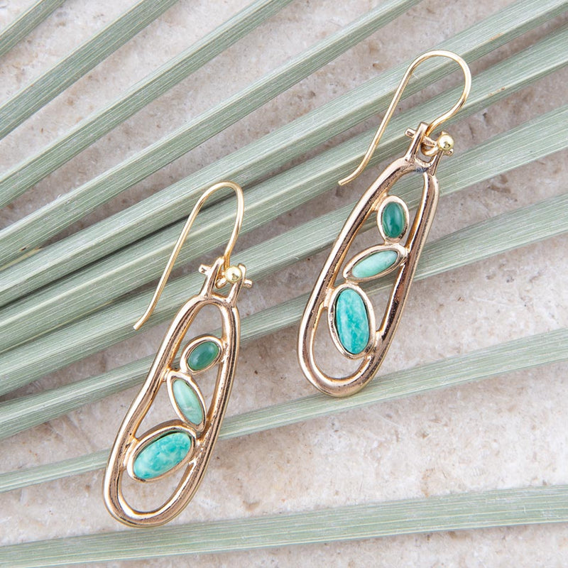 Golden Drop Green Stones Earrings