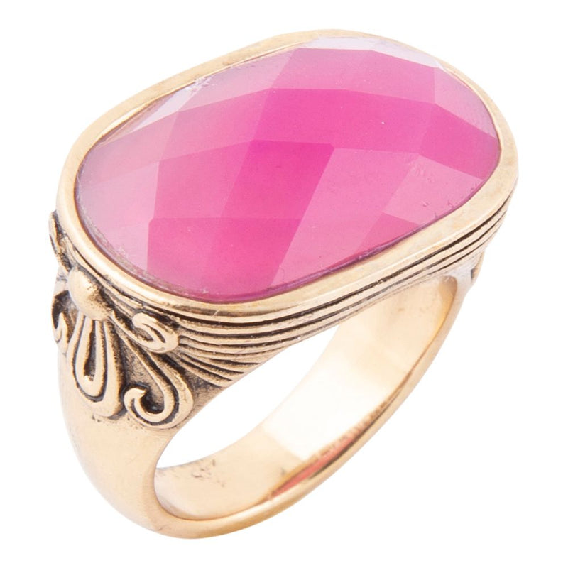 Golden Flower Pink Agate Statement Ring