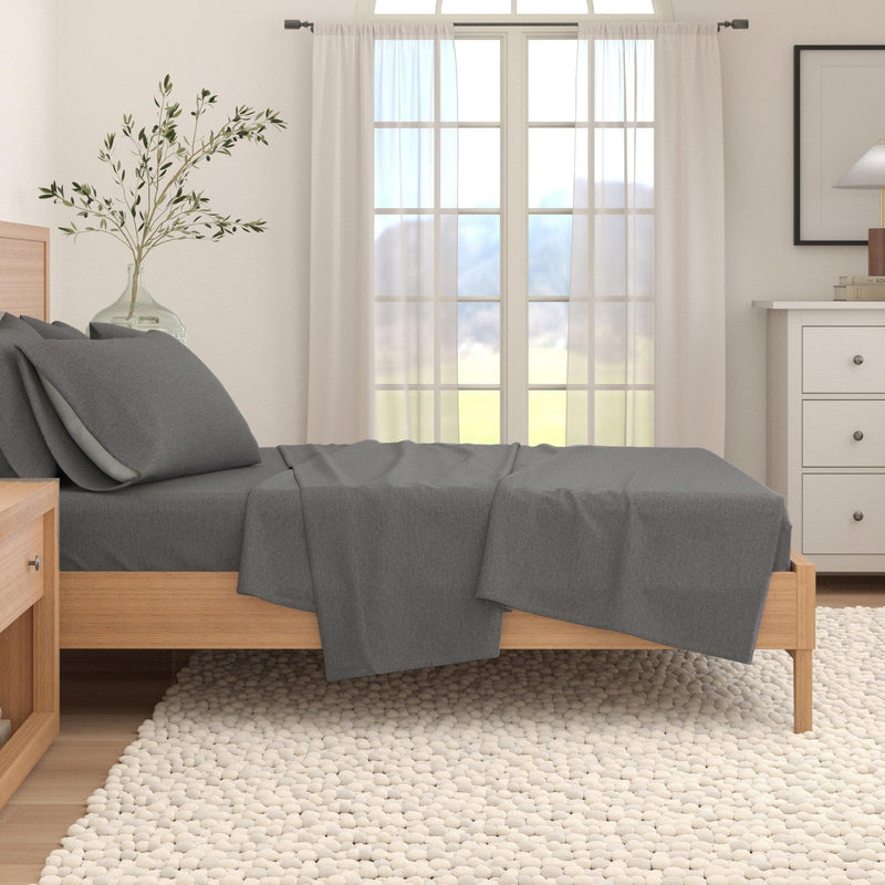4 Piece Heathered Solid Cotton Blend Flannel Sheet Set - Anders Collection