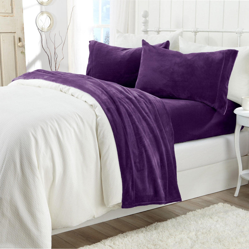 4-Piece Solid Jewel-Toned Plush Sheet - Velvet Luxe Collection