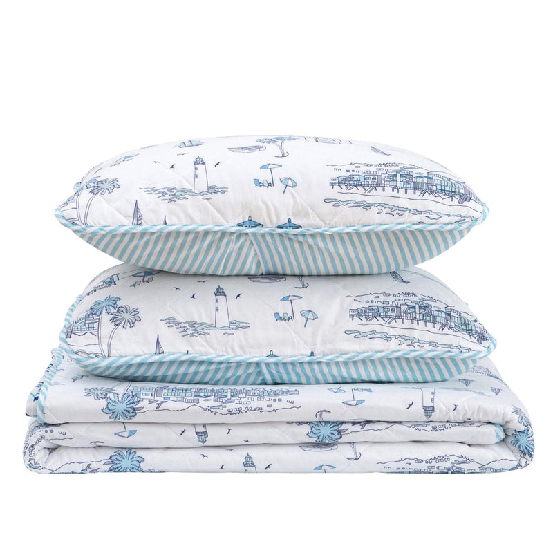 3-Piece Coastal Toile Quilt Set - Cape Elizabeth Collection
