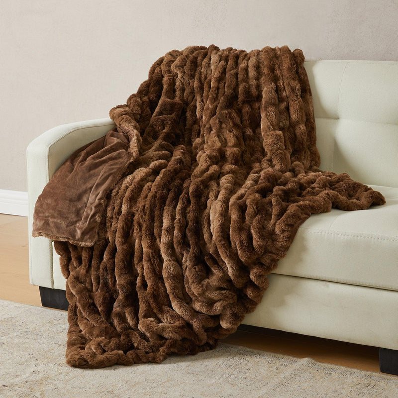 Ruched Faux Fur Throw Blanket - Alondra Collection
