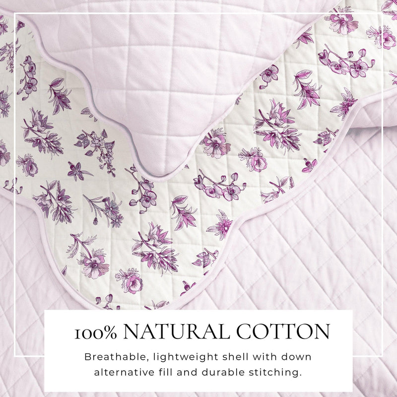 Floral Print & Scallopeded Edge Cotton Quilt Set - Sandie Collection