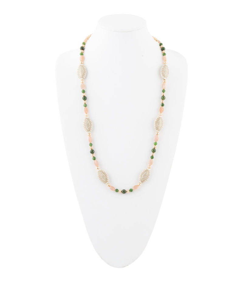 Green Jade and Pink Sunstone Golden Necklace