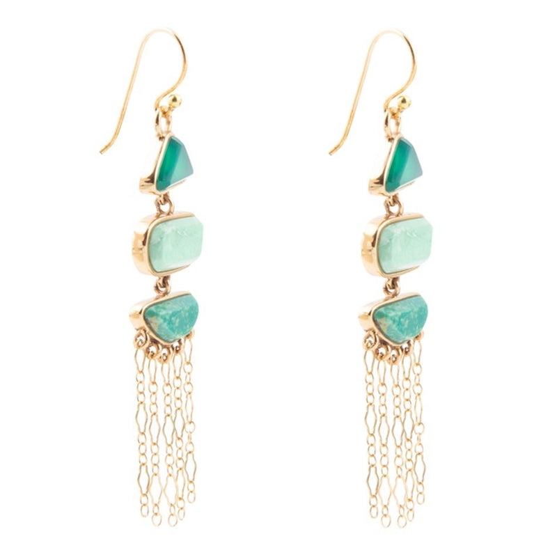 Green Multi Stone Golden Drop Earrings