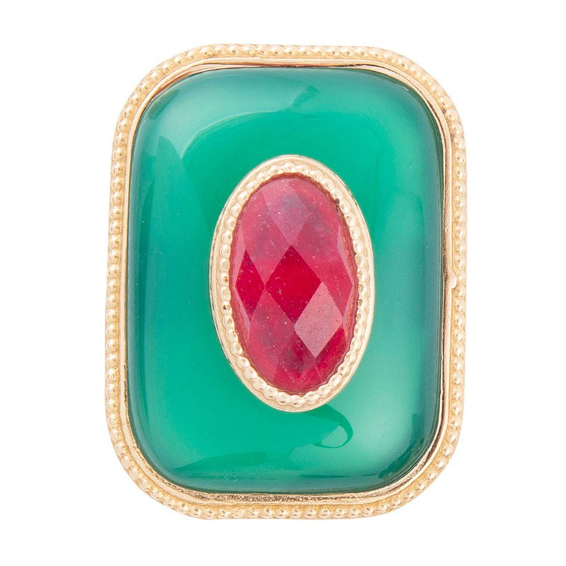 Green Onyx Stacked Red Stone Golden Statement Ring