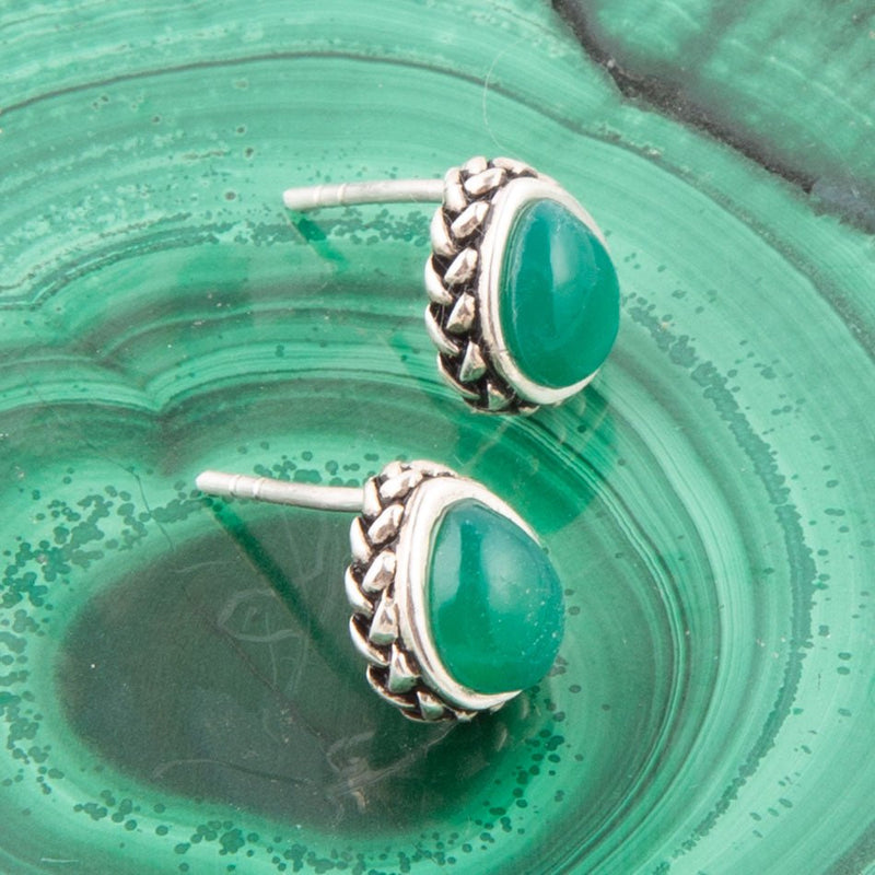 Green Onyx Teardrop Post Earrings