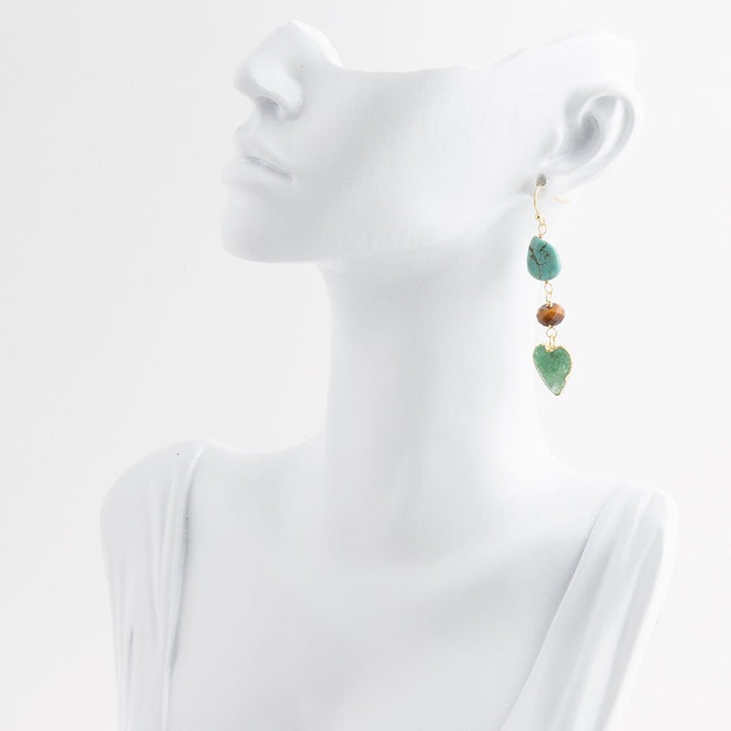 Grotto Green Agate Colorful Golden Drop Earrings