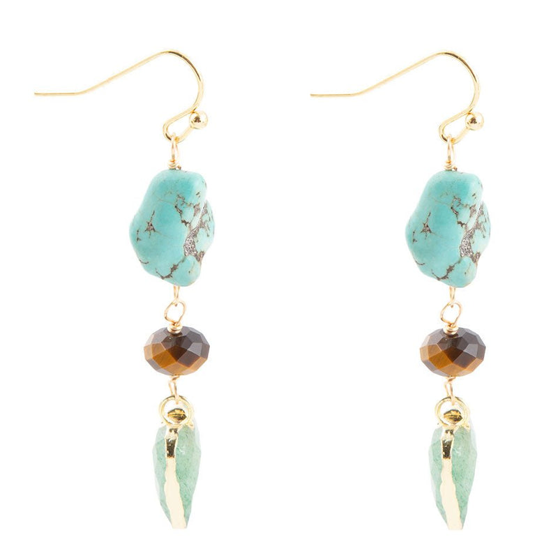 Grotto Green Agate Colorful Golden Drop Earrings