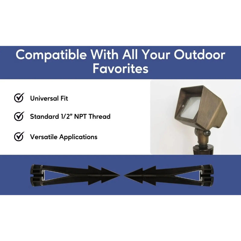 Ground Metal Stakes for 12V Fixtures - Spike Mount with 1/2" NPT Thread- Pack(2)