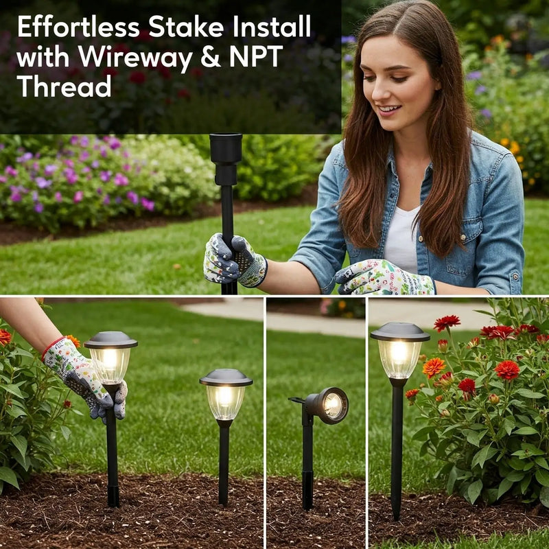 Ground Metal Stakes for 12V Fixtures - Spike Mount with 1/2" NPT Thread- Pack(2)