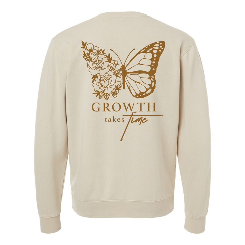 Embroidered/Printed PIGMENT Crewneck (pf&b) - Floral Butterfly / Growth Takes Time