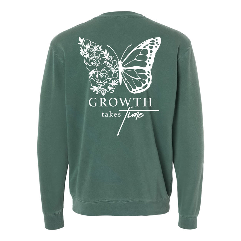 Embroidered/Printed PIGMENT Crewneck (pf&b) - Floral Butterfly / Growth Takes Time