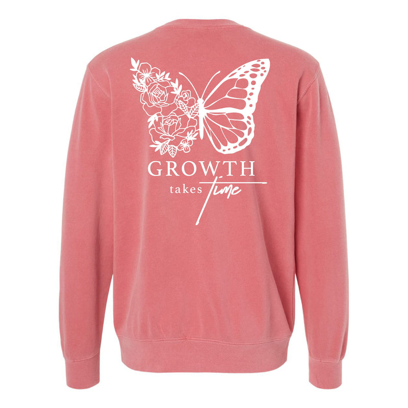 Embroidered/Printed PIGMENT Crewneck (pf&b) - Floral Butterfly / Growth Takes Time