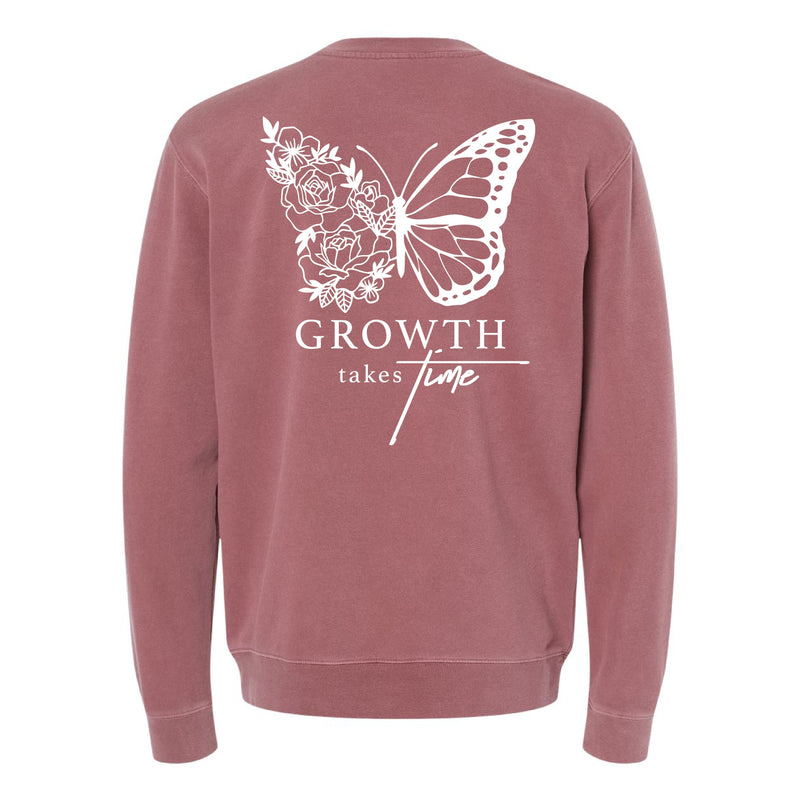 Embroidered/Printed PIGMENT Crewneck (pf&b) - Floral Butterfly / Growth Takes Time