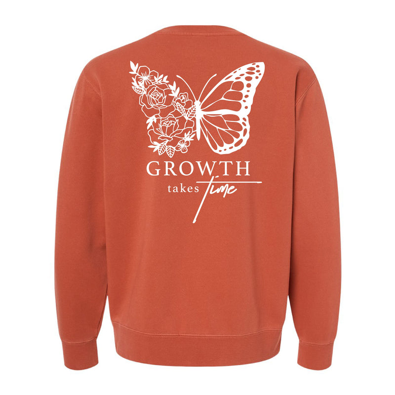 Embroidered/Printed PIGMENT Crewneck (pf&b) - Floral Butterfly / Growth Takes Time
