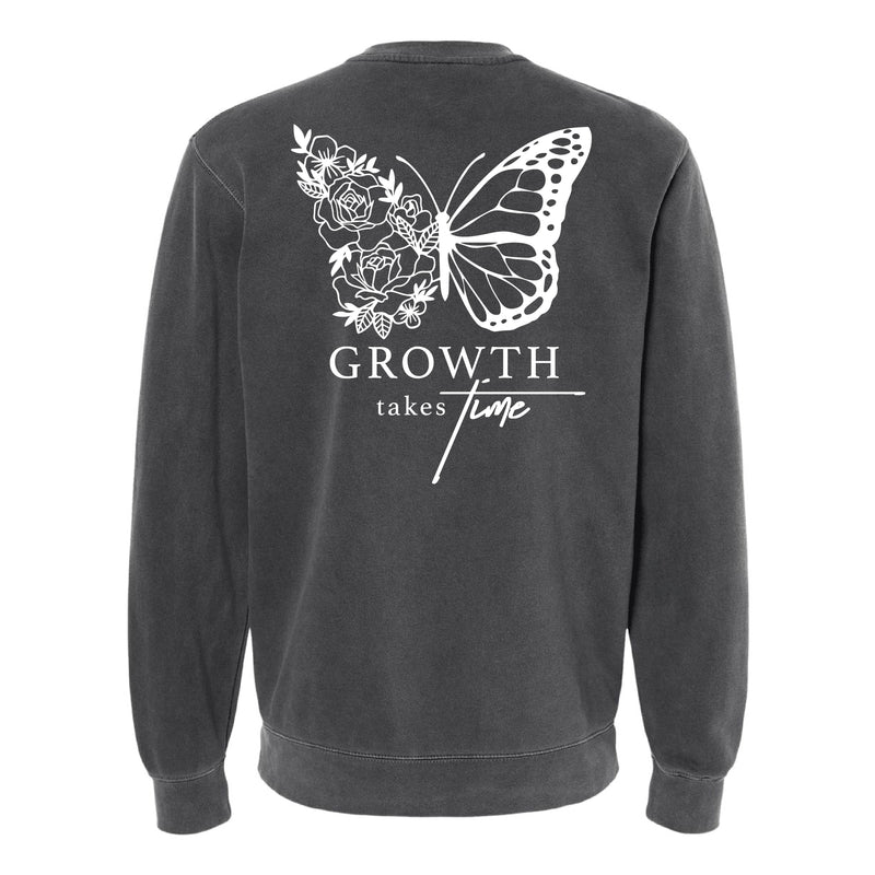 Embroidered/Printed PIGMENT Crewneck (pf&b) - Floral Butterfly / Growth Takes Time