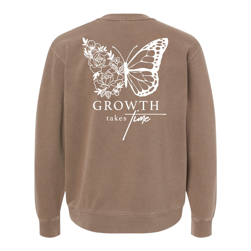 Embroidered/Printed PIGMENT Crewneck (pf&b) - Floral Butterfly / Growth Takes Time