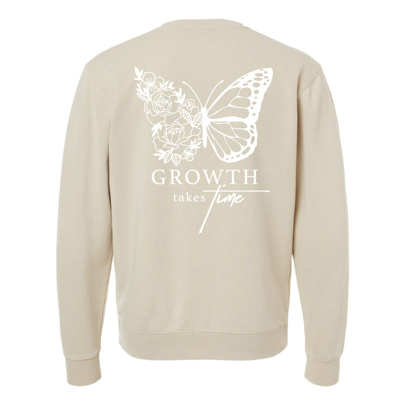 Embroidered/Printed PIGMENT Crewneck (pf&b) - Floral Butterfly / Growth Takes Time