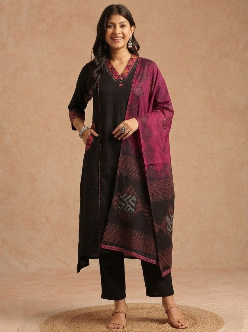 Black Straight Indian 3 Piece Salwar Kameez Suit