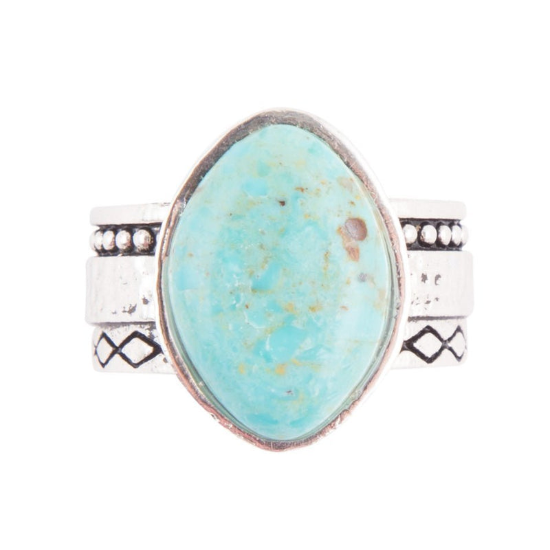 Hammered Big Sterling Silver and Blue Turquoise Ring