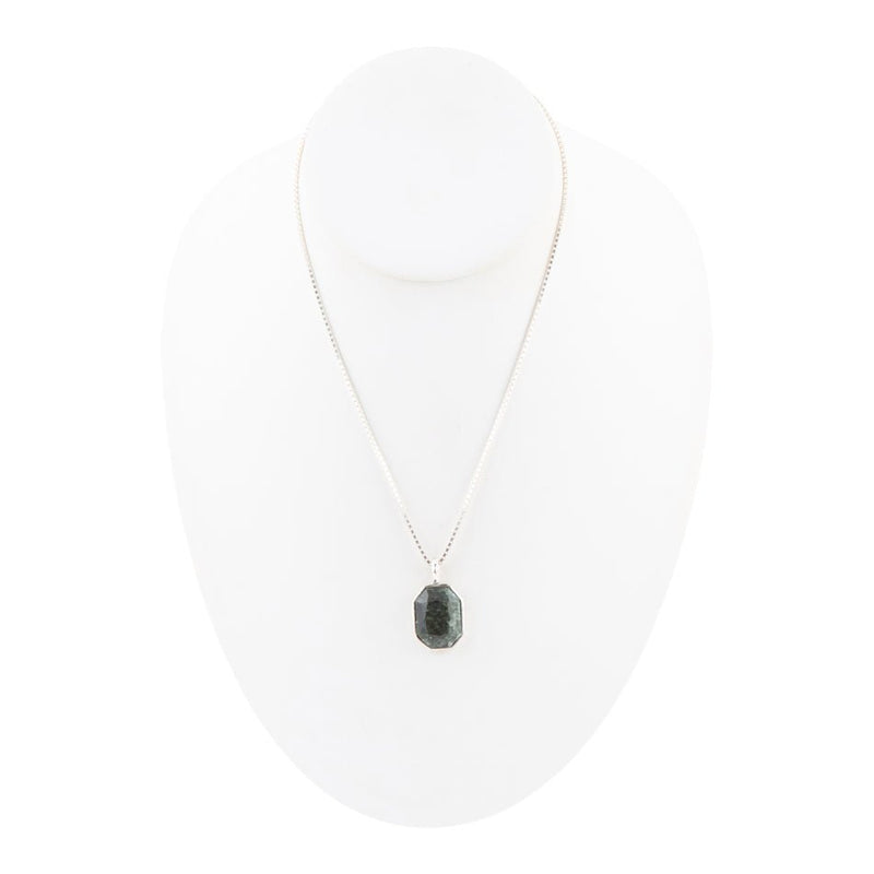Hammered Green Seraphinite and Sterling Silver Pendant Necklace