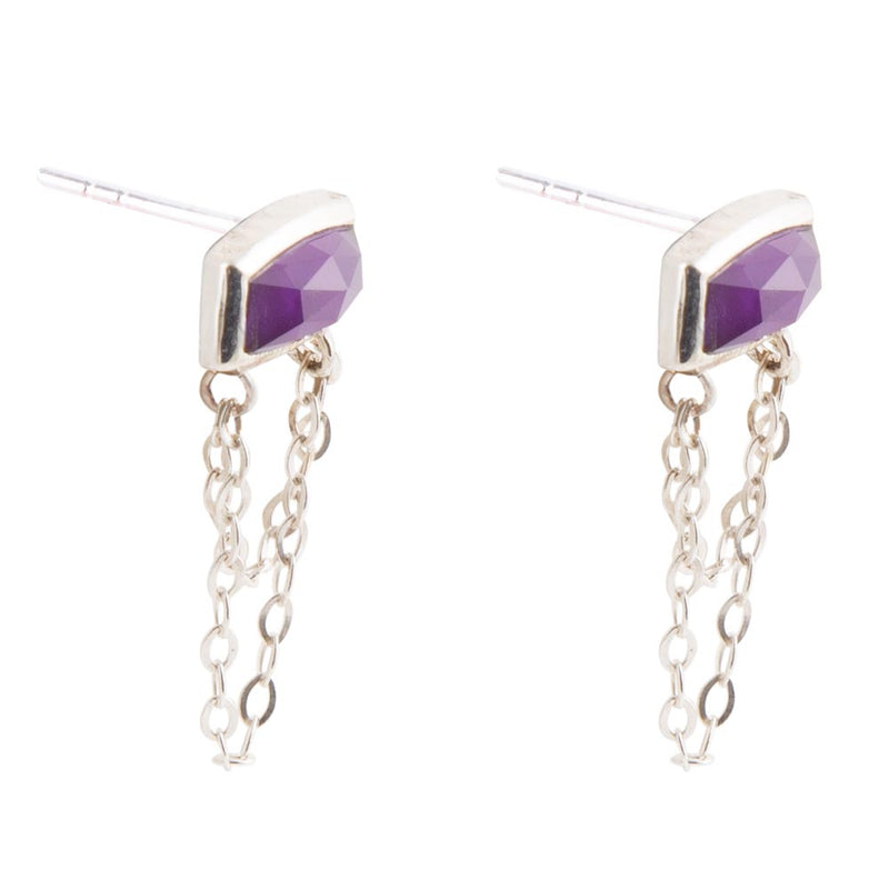 Hammered Purple Amethyst and Sterling Silver Stud Earrings