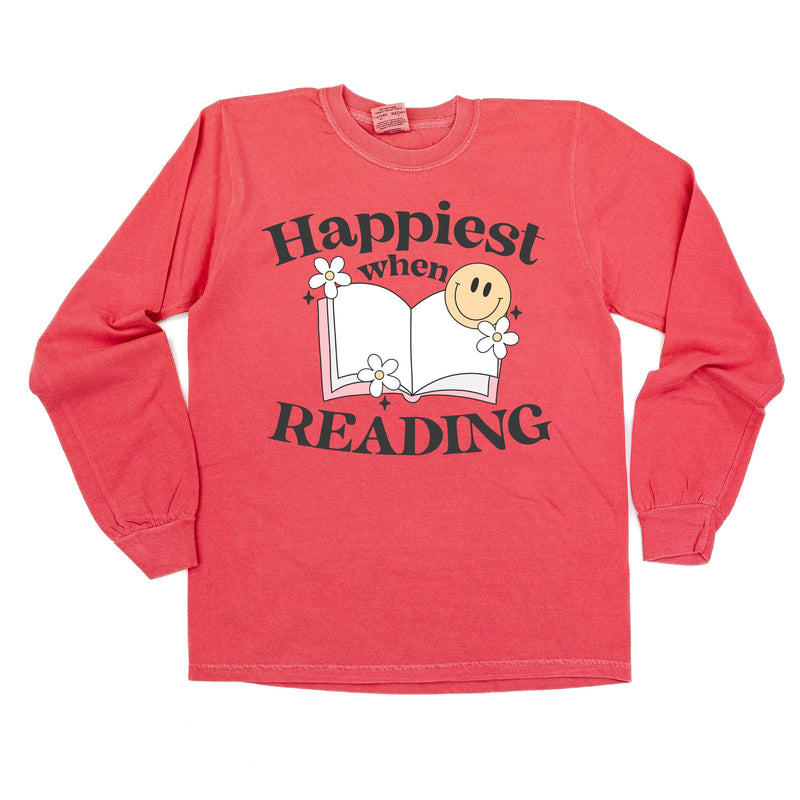 Happiest When Reading - Long Sleeve Comfort Colors Tee