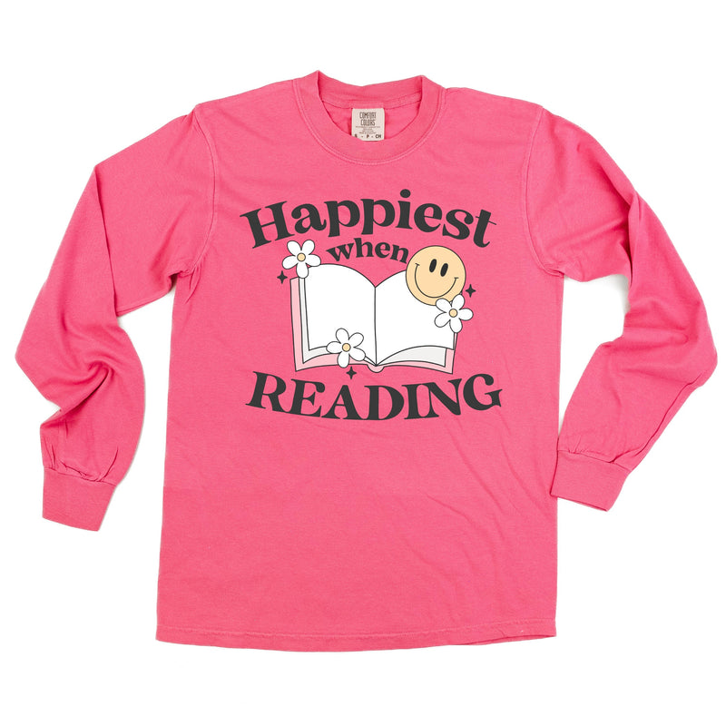 Happiest When Reading - Long Sleeve Comfort Colors Tee