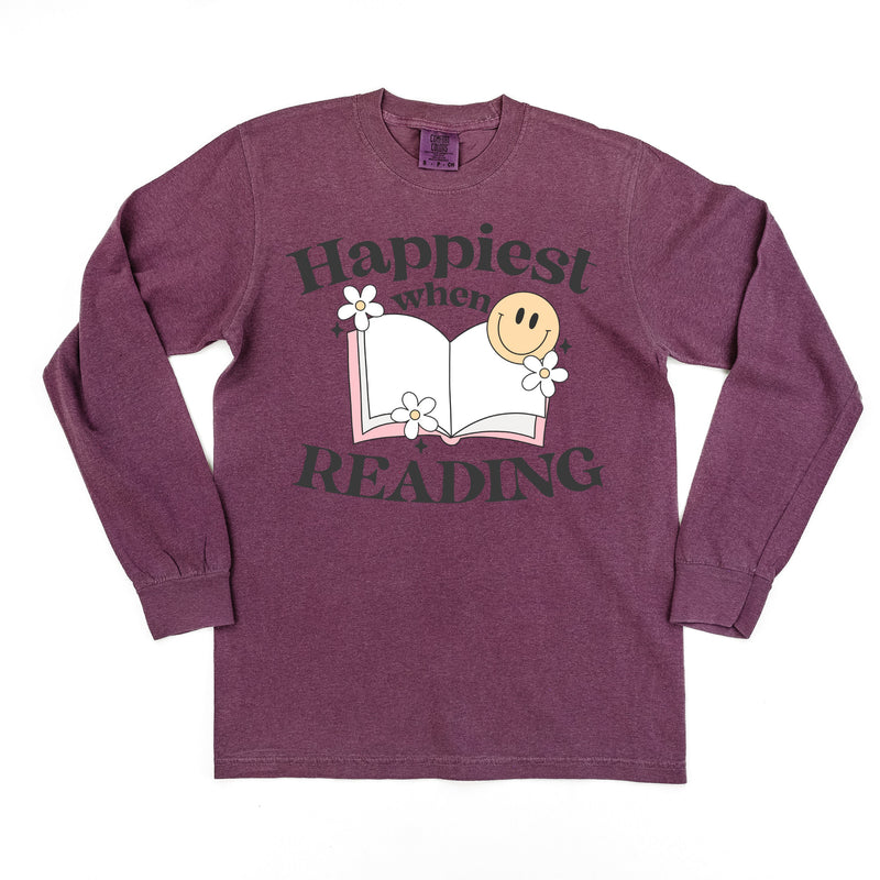 Happiest When Reading - Long Sleeve Comfort Colors Tee
