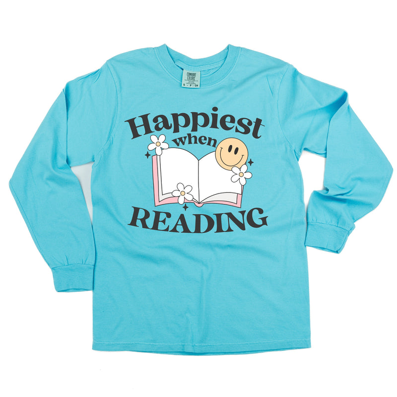 Happiest When Reading - Long Sleeve Comfort Colors Tee