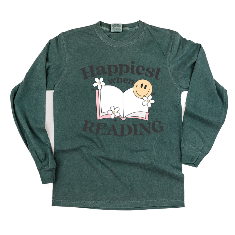 Happiest When Reading - Long Sleeve Comfort Colors Tee