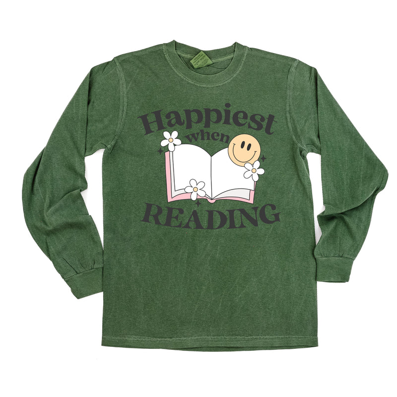 Happiest When Reading - Long Sleeve Comfort Colors Tee